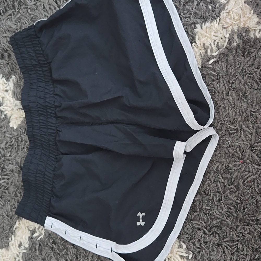 Under Armour Women's 3 Inch Inseam, Black Shorts with White Trim, Size Med